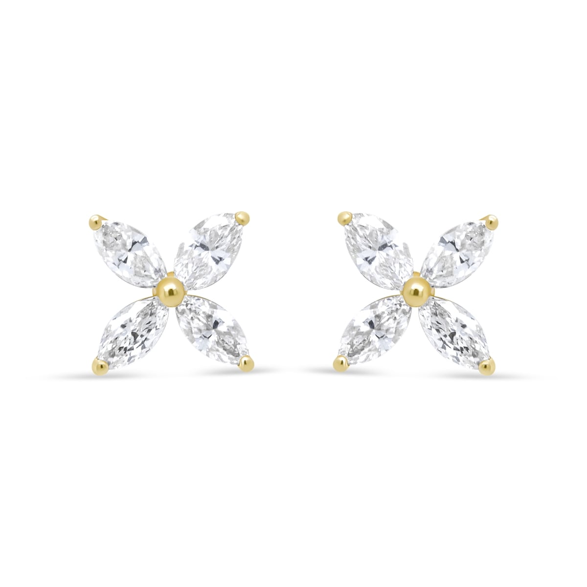 74-6159YDM 14K Yellow Gold 0.75 CTTW Marquise Diamond 8 Stone Floral Leaf Stud Earrings, I-J Color - SI2-I1 Clarity