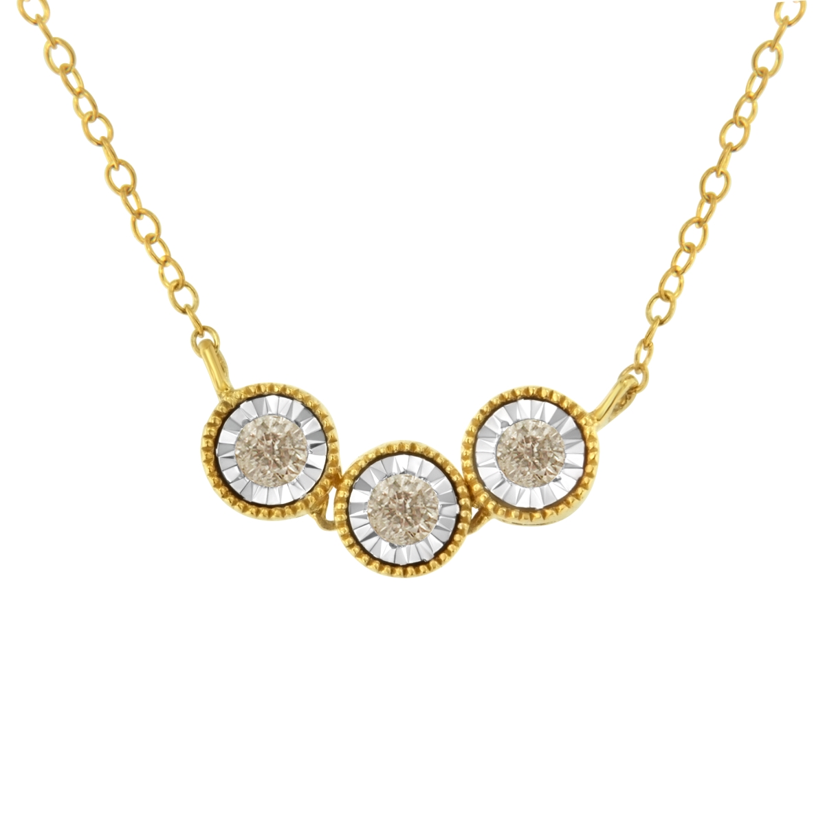 90-2454TCD Two-Toned Sterling-Silver Champagne Diamond 3 Stone Necklace, 0.25 CTTW - K-L Color - I2-I3 Clarity