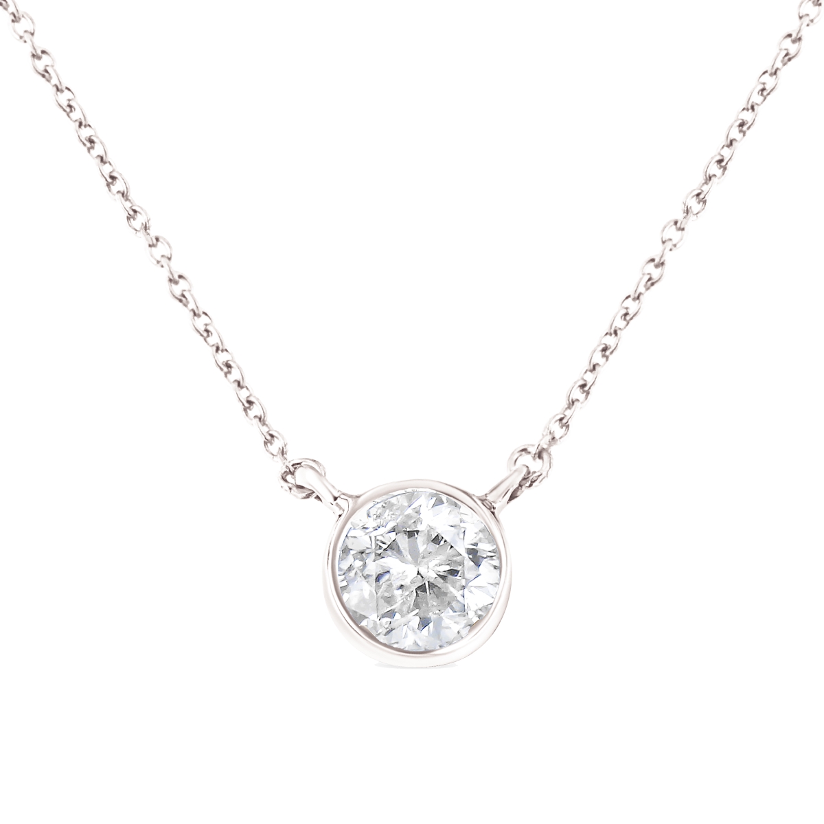 90-2517WDM White .925 Sterling Silver 0.50 CTTW Diamond Bezel 18 in. Pendant Necklace, I-J Color - I2-I3 Clarity
