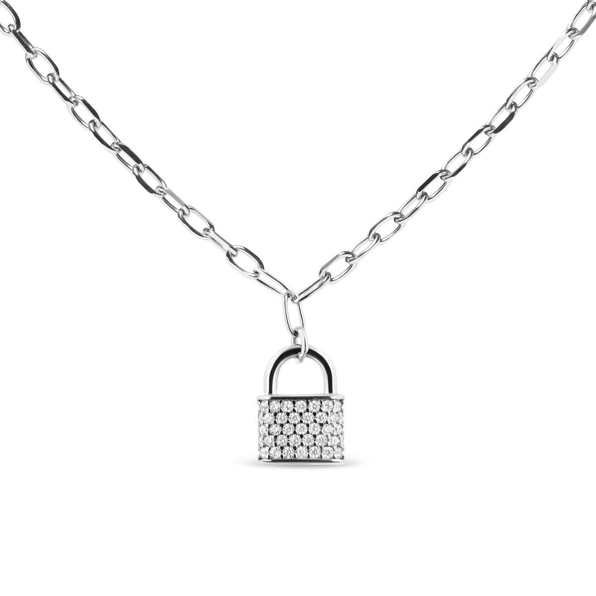 Picture of Infinite Jewels 90-2670WDM White .925 Sterling Silver 0.25 CTTW Diamond Lock 18 in. Pendant Necklace with Paperclip Chain&#44; H-I Color - SI2-I1 Clarity