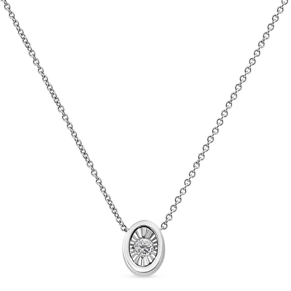 91-2476WDM 10K White Gold 0.1 CTTW Miracle Set Round-Cut Diamond Oval Shape 18 in. Pendant Necklace, H-I Color - SI2-I1 Clarity