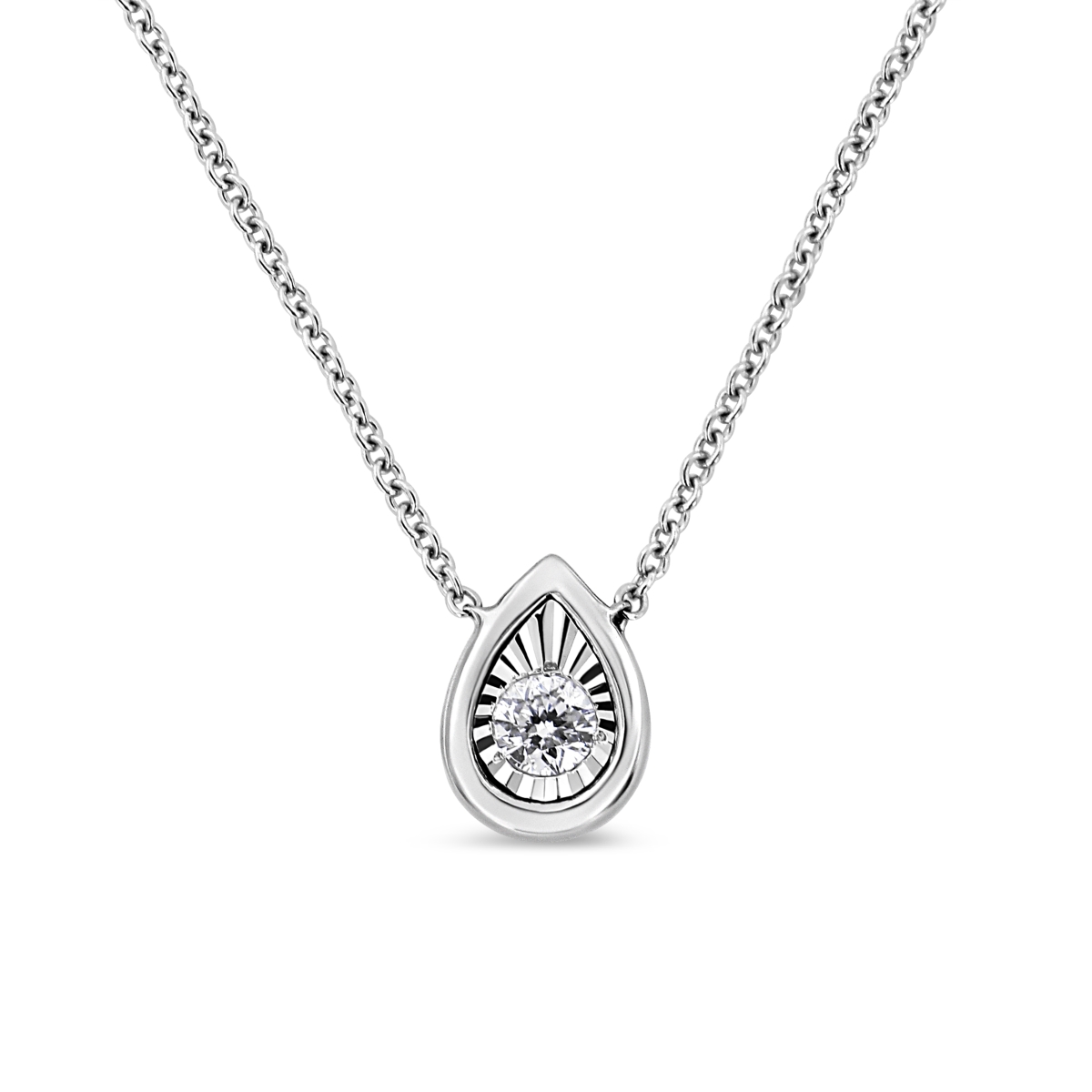 91-2480WDM 10K White Gold 0.1 CTTW Miracle Set Round-Cut Diamond Pear Shape 18 in. Pendant Necklace, H-I Color - SI2-I1 Clarity