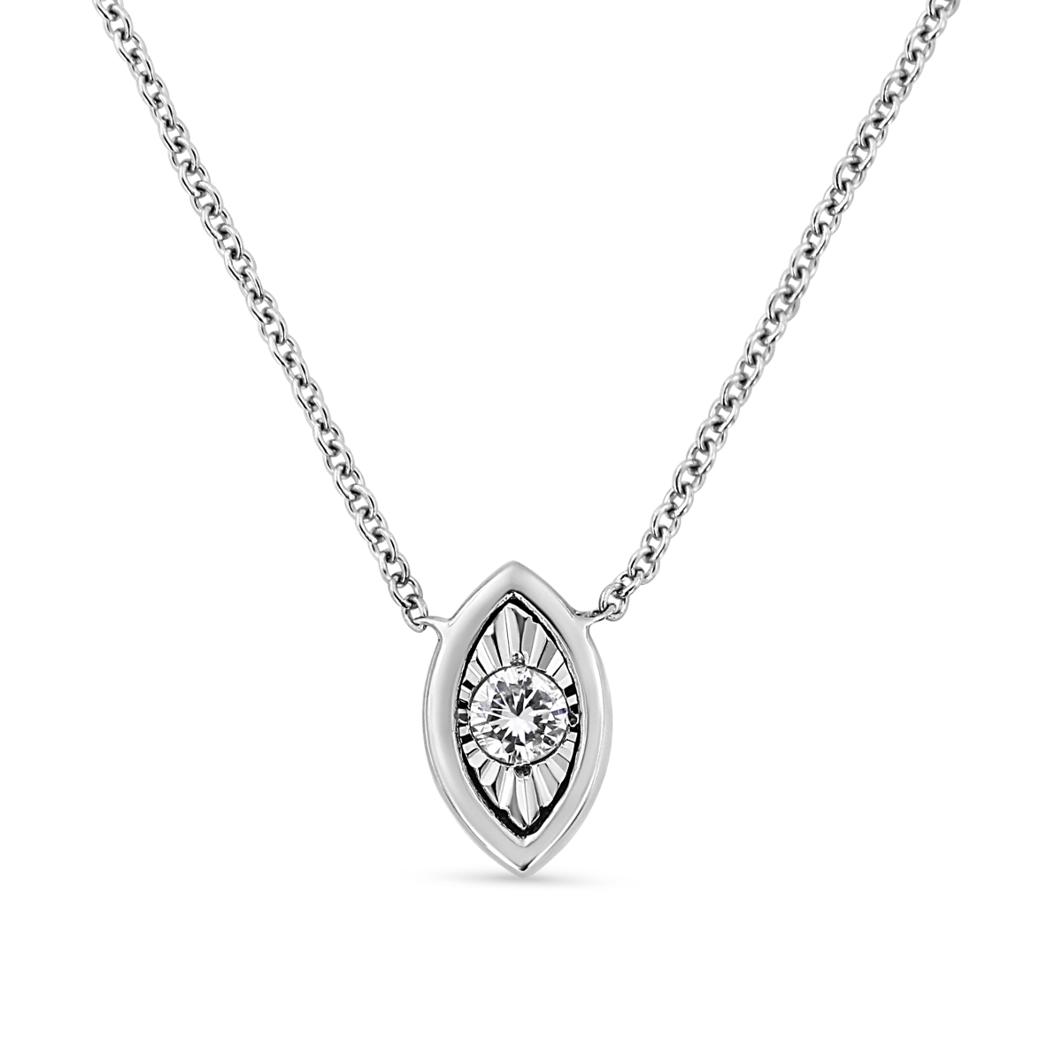 91-2482WDM 10K White Gold 0.1 CTTW Miracle Set Round-Cut Diamond Marquise Shape 18 in. Pendant Necklace, H-I Color - SI2-I1 Clarity