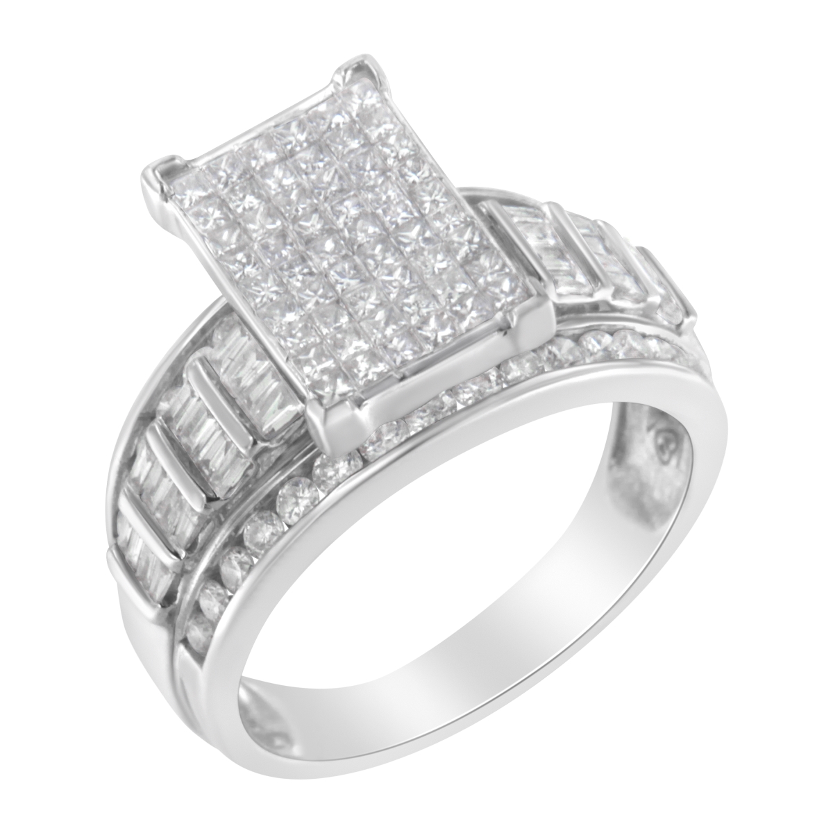Picture of Infinite Jewels 015626R500 14K White Gold 2.0 CTTW Mixed-Cut Diamond Rectangle Invisible-Set Composite Cluster Ring with Bar- & Channel-Set Band&#44; H-I Color - SI2-I1 Clarity - Size 5