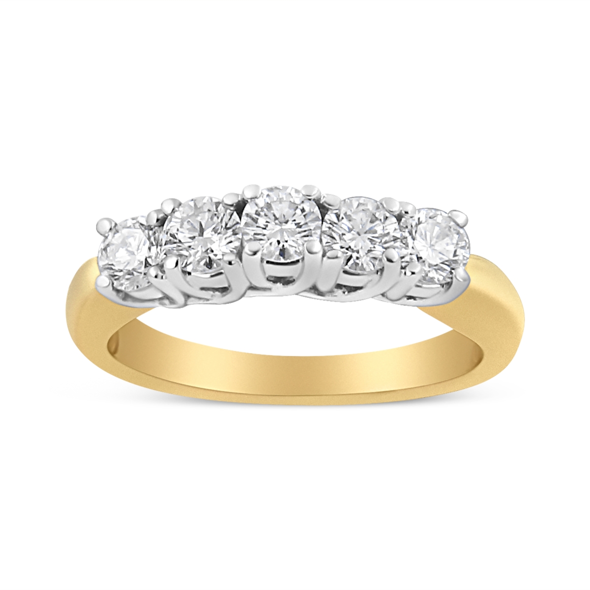 015658R600 18K Yellow Gold 1.0 CTTW 4 Prong Set Round Cut Diamond Step up 5 Stone Ring Band, F-G Color - SI1-SI2 Clarity - Size 6