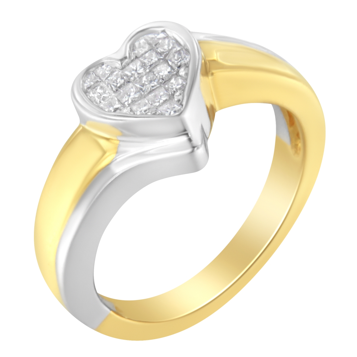 015740R600 White & Yellow 14K Two-Toned Gold Princess-Cut Diamond Heart Promise Ring, 0.25 CTTW - H-I Color - I1-I2 Clarity - Size 6