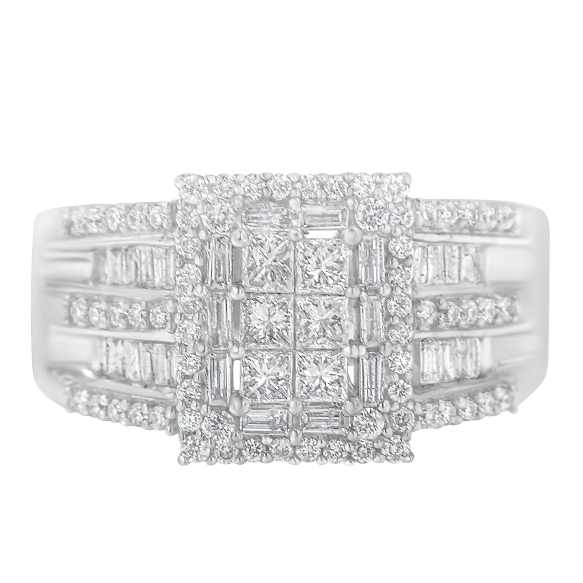 015785R700 10K White Gold Diamond Cluster Ring, 1 CTTW - H-I Color - I1-I2 Clarity