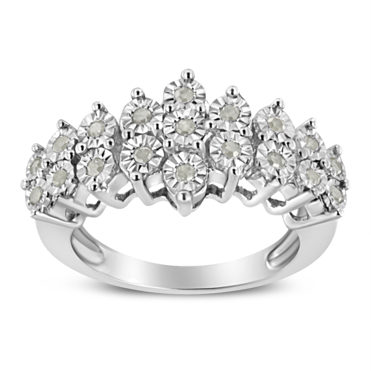 Picture of Infinite Jewels 016989R900 White .925 Sterling Silver 0.25 CTTW Miracle Plate Set Round-Cut Diamond Two Row Band Ring&#44; I-J Color - I2-I3 Clarity - Size 9