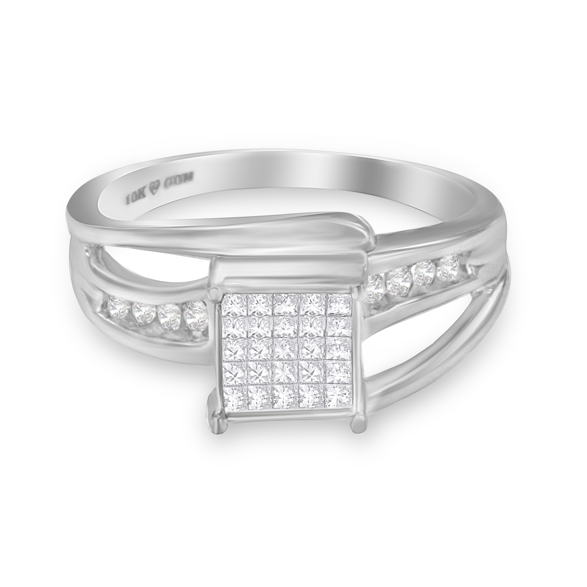 Picture of Infinite Jewels 017018R900 10K White Gold 0.33 CTTW Invisible Set Princess-cut Diamond Cluster Bypass Ring&#44; H-I Color - SI1-SI2 Clarity - Ring Size 9