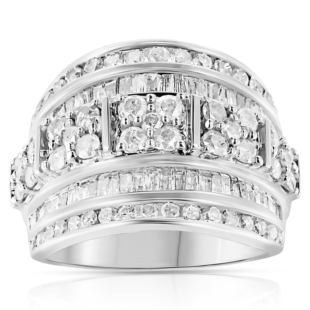 Picture of Infinite Jewels 017031R900 White .925 Sterling Silver 2.0 CTTW Round & Baguette Cut Diamond Multi-Row Channel Set Tapered Cocktail Fashion Ring&#44; I-J Color - I3 Clarity - Size 9