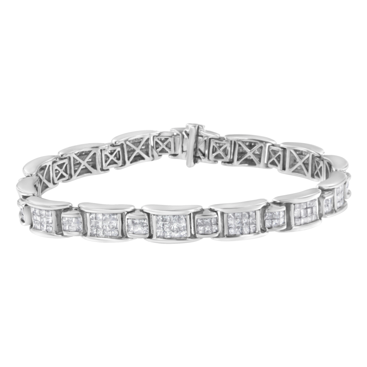 017070B700 14K White Gold 5.0 CTTW Princess-Cut Diamond Rectangular Alternating Station 7 in. Tennis Bracelet, G-H Color - SI1-SI2 Clarity