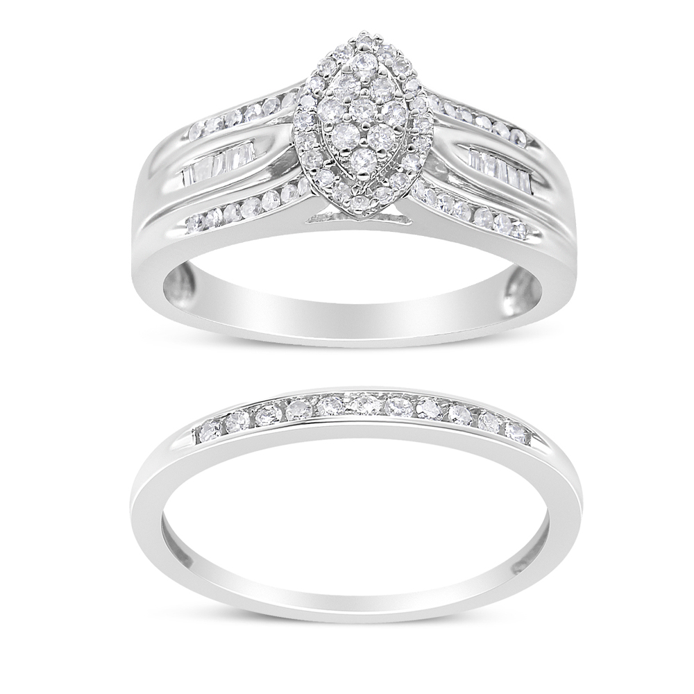 Picture of Infinite Jewels 017102R900 White .925 Sterling Silver 0.50 CTTW Round & Baguette-Cut Diamond Engagement Bridal Set&#44; I-J Color - I1-I2 Clarity - Size 9