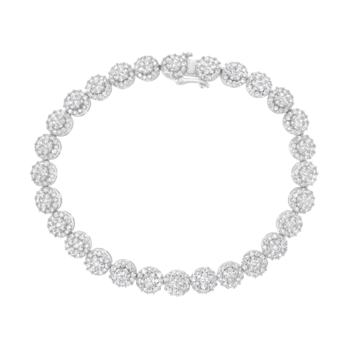 14K White Gold 3.75 CTTW Round-Brilliant Cut Diamond 7.25 in. Round Cluster Links Tennis Bracelet, I-J Color - SI2-I1 Clarity
