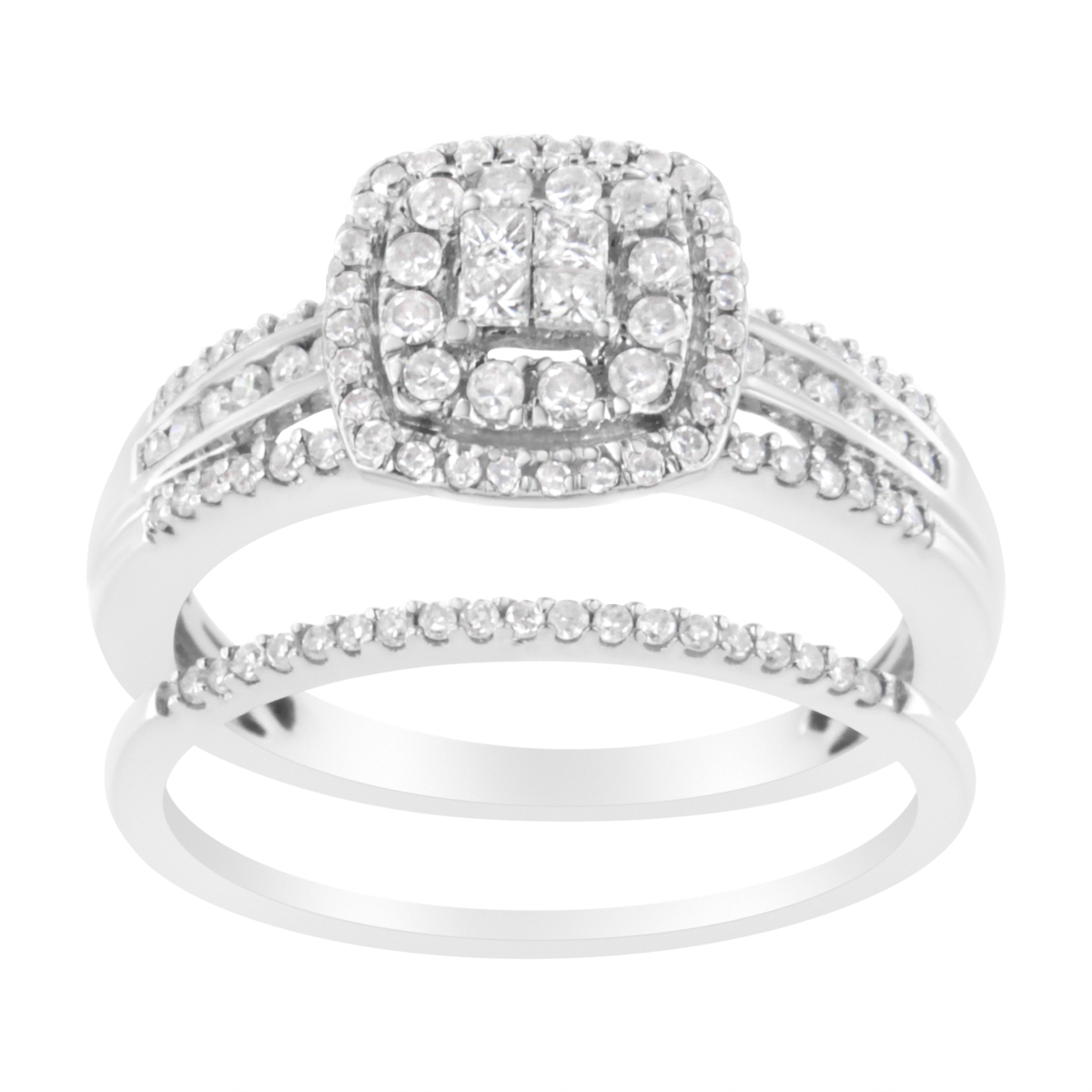Picture of Infinite Jewels 018653R900 10K White Gold 0.50 CTTW Round & Princess-Cut Diamond Engagement Ring & Band Set&#44; H-I Color - I1-I2 Clarity - Size 9