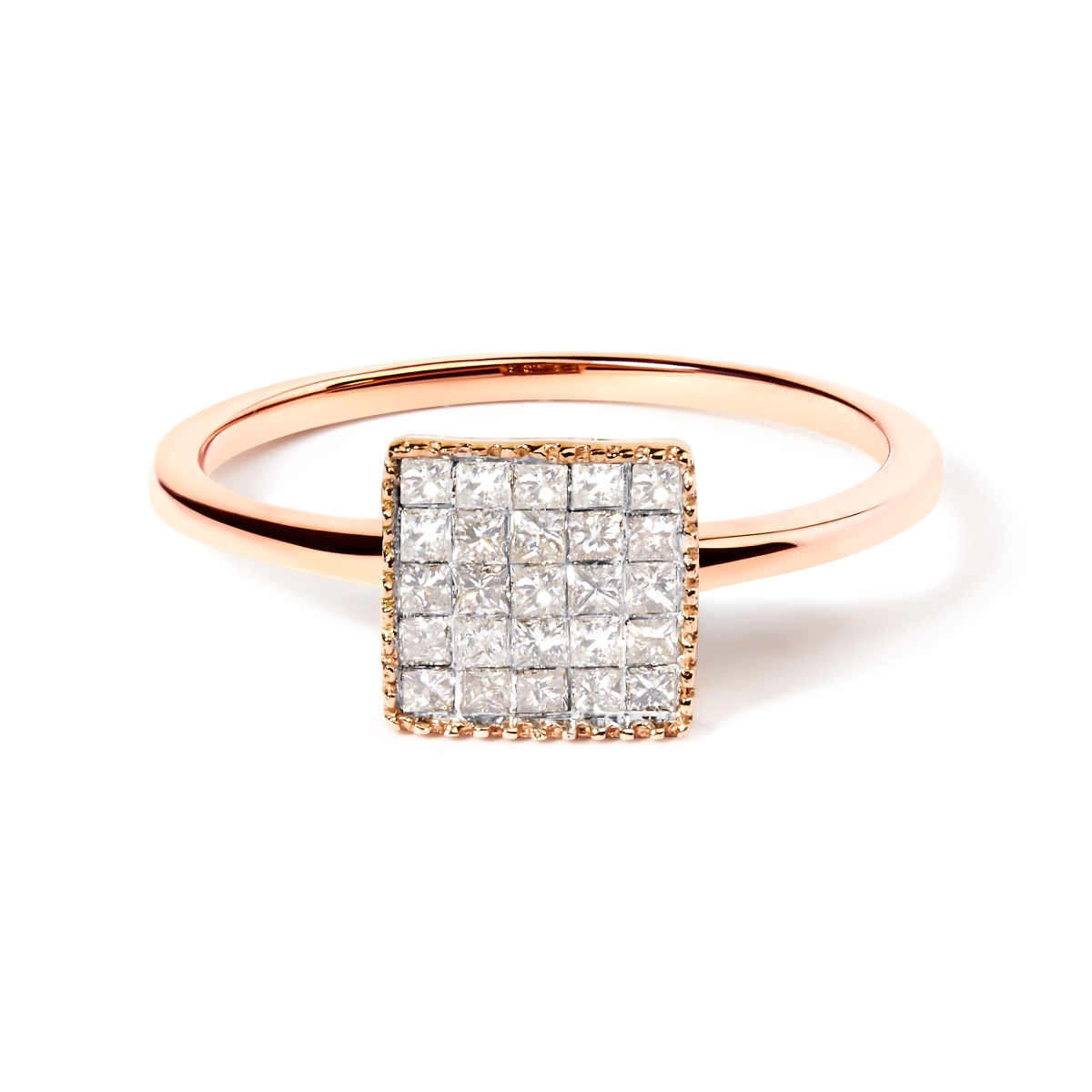 018676R700 10K Rose Gold 0.33 CTTW Invisible Set Princess Cut Diamond Composite Square Shape Ring for Women, H-I Color - I1-I2 Clarity - Size 7