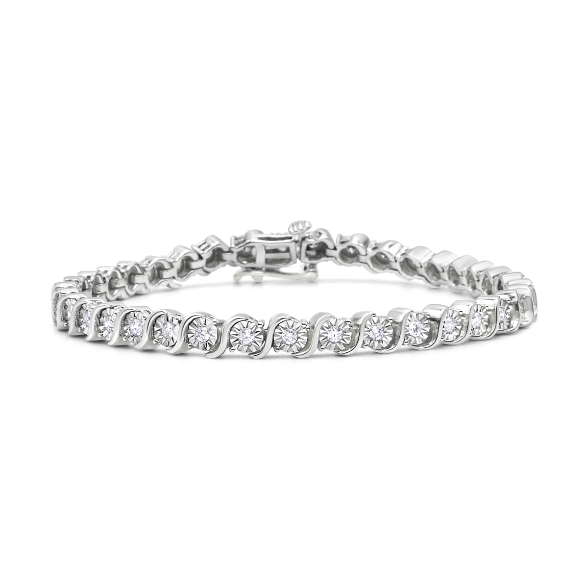 018712B700 White .925 Sterling Silver 0.25 CTTW Diamond Round Miracle Plate & S Link Tennis Bracelet, I-J Color - I2- I3 Clarity - 7 in.