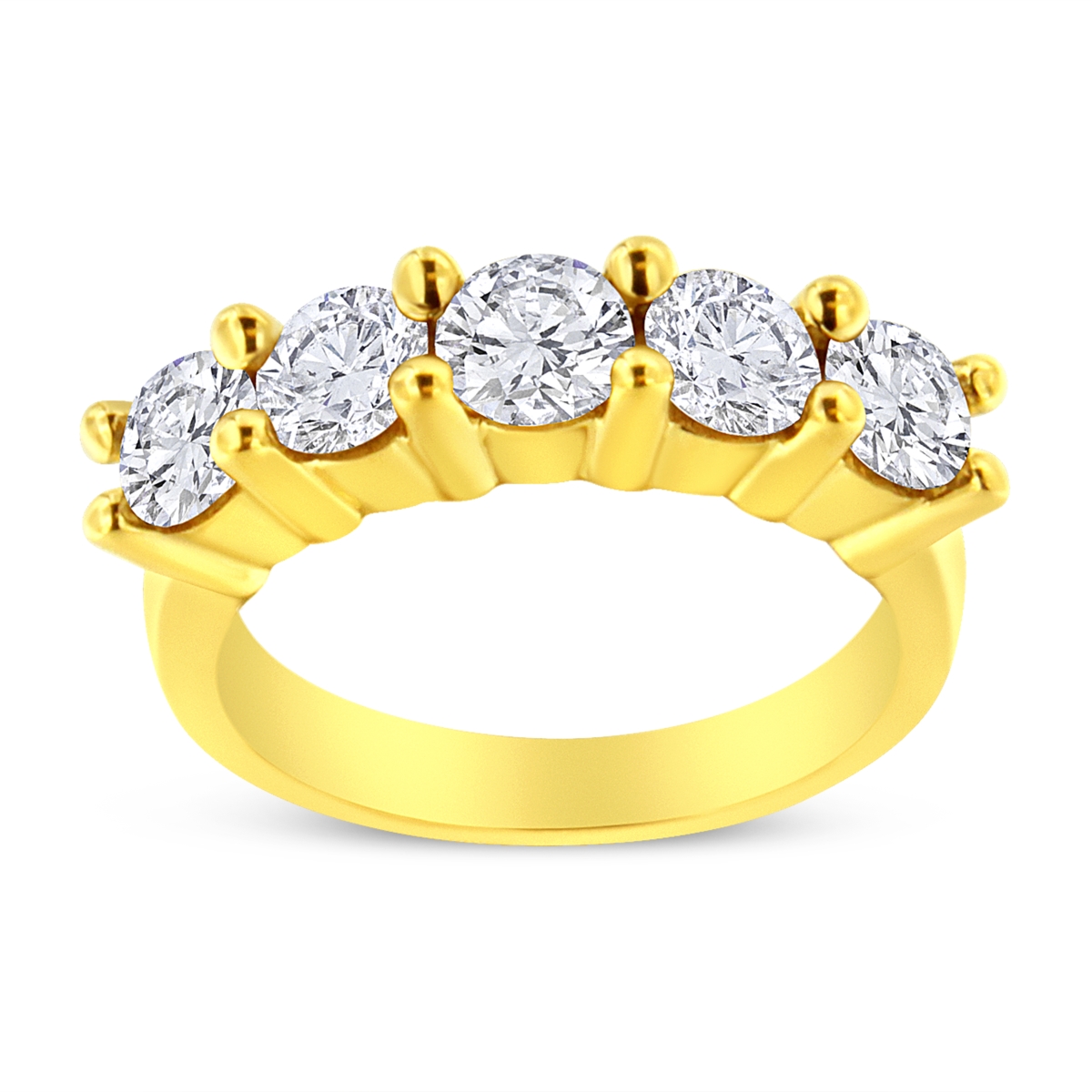 14K Yellow Gold Plated .925 Sterling Silver 2.0 CTTW Shared Prong Set Diamond 5 Stone Wedding Band Ring, J-K Color - I1-I2 Clarity - Size 8