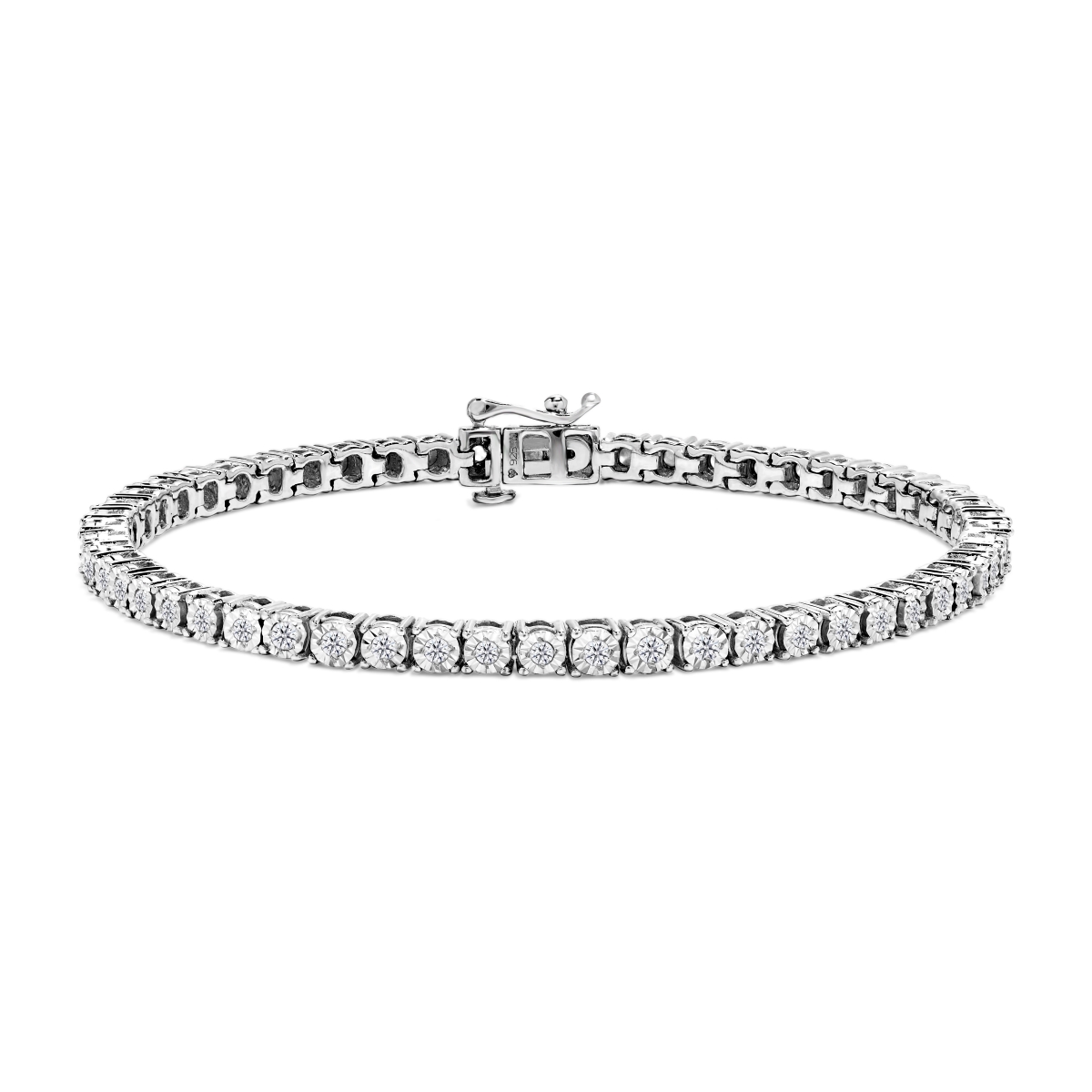 018976B600 White .925 Sterling Silver 1.0 CTTW Miracle-Set Diamond Round Faceted Bezel Tennis Bracelet, I-J Color - I3 Clarity - 6 in.