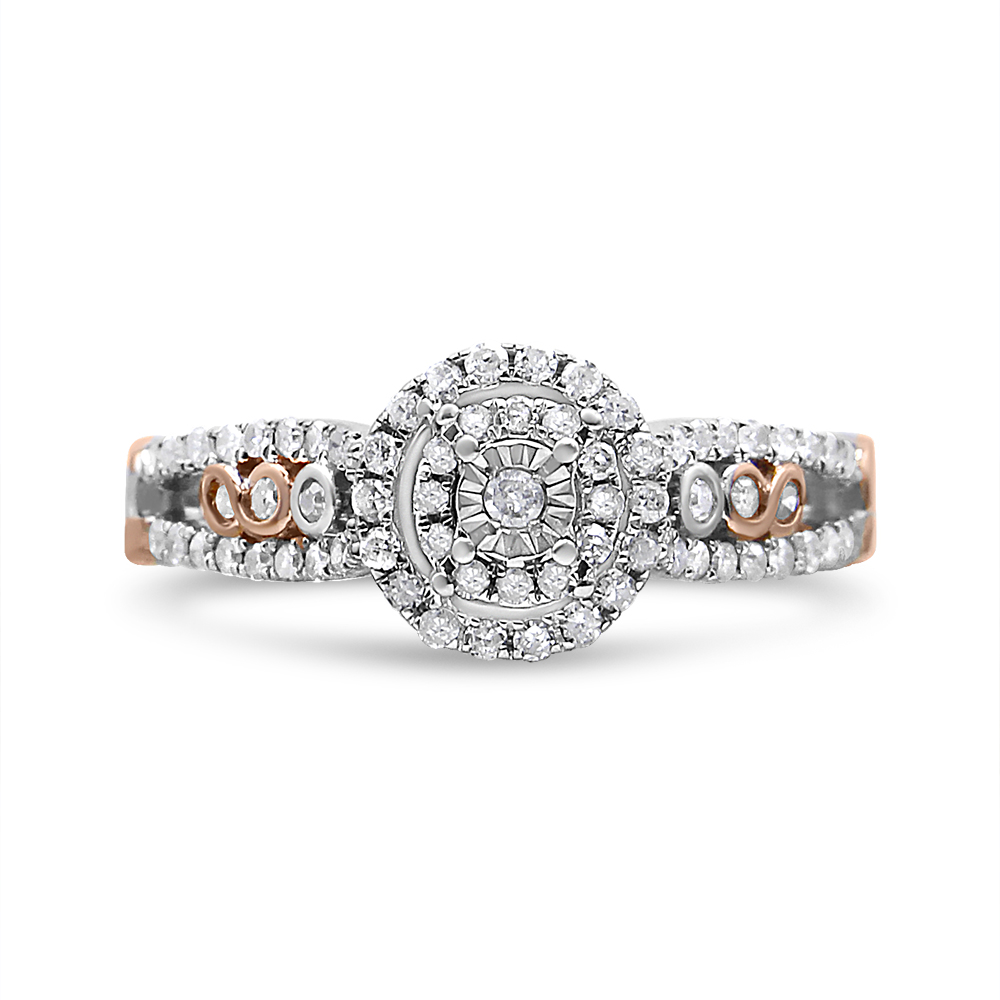 Picture of Infinite Jewels 020281R500 14K Rose Gold Plated .925 Sterling Silver 0.37 CTTW Round Diamond Double Frame Cross-Over Split Shank Engagement Ring&#44; I-J Color - I2-I3 Clarity - Size 5