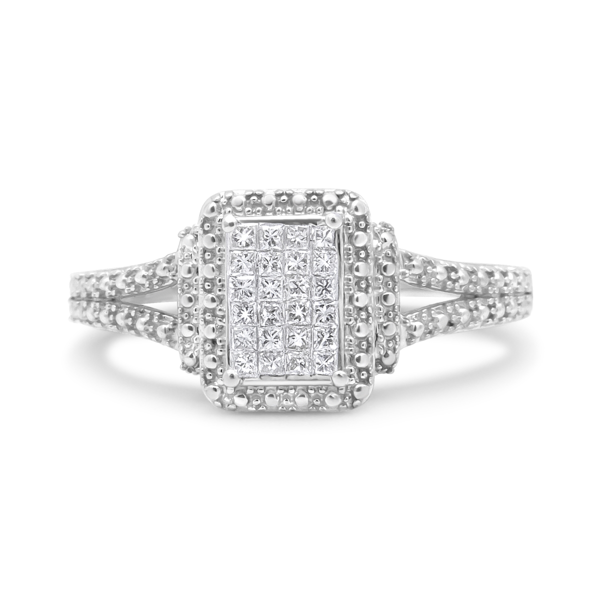 Picture of Infinite Jewels 020294R900 White .925 Sterling Silver 0.25 CTTW Princess-cut Diamond Composite Engagement Ring with Beaded Shank&#44; H-I Color - SI1-SI2 Clarity - Ring Size 9