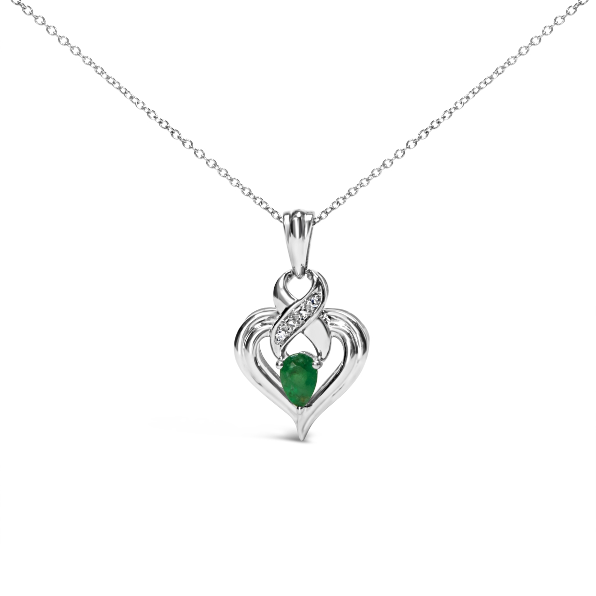 020342NASH White .925 Sterling Silver 6 x 4 mm Pear Emerald & Diamond Accent Heart Pendant Necklace, H-I Color - SI1-SI2 Clarity - 18 in.
