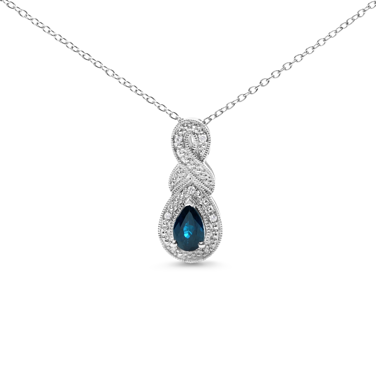 White .925 Sterling Silver 6 x 4 mm Pear Sapphire & Diamond Accent Infinity Drop 18 in. Pendant Necklace, H-I Color - SI1-SI2 Clarity