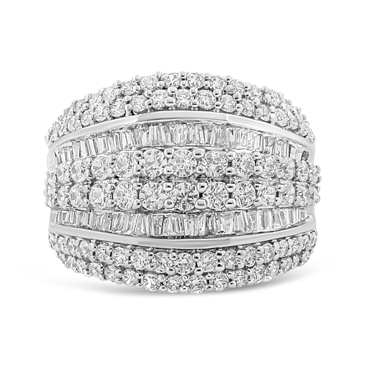 Picture of Infinite Jewels 020360R500 White .925 Sterling Silver 2.00 CTTW Round & Baguette-Cut Diamond Cluster Ring&#44; H-I Color - I1-I2 Clarity - Size 5