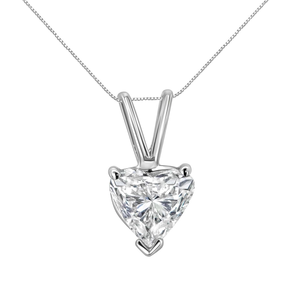 020369NWLD 14K White Gold 0.25 CTTW 3-Prong Set Heart Shaped Solitaire Lab Grown Diamond 18 in. Pendant Necklace, F-G Color - VS2-SI1 Clarity
