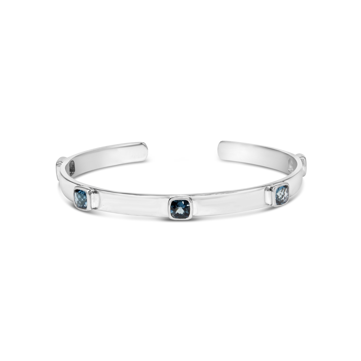 Picture of Infinite Jewels 020370BASH White .925 Sterling Silver & Bezel Set 5 mm Checkerboard Cushion Cut Blue Topaz Bangle - Fits Wrists up to 8 in.