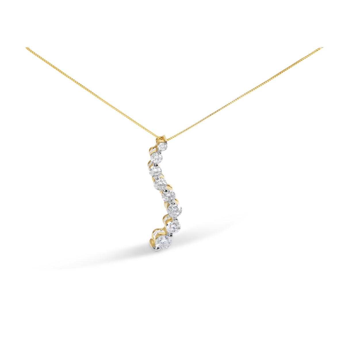 AGS Certified 14K Yellow Gold 3.0 CTTW Baguette & Brilliant Round-Cut Diamond Journey 18 in. Pendant Necklace, G-H Color - SI2-I1 Clarity