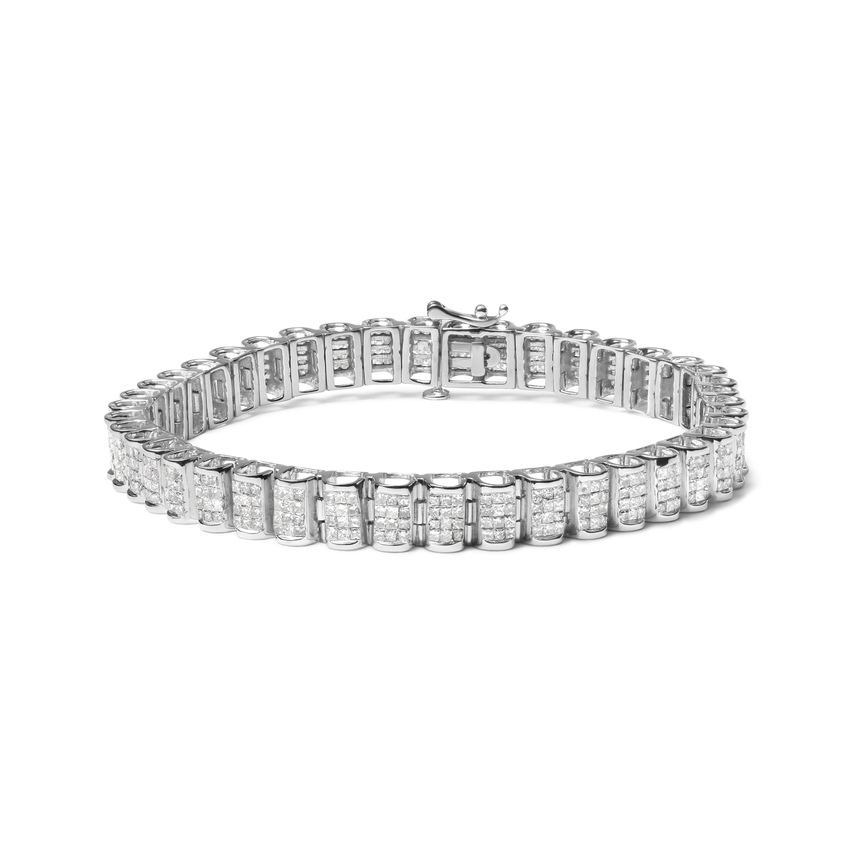 14K White Gold 5.00 CTTW Square Princess Cut White Diamond Rectangular Invisible Set Link Tennis Bracelet, H-I Color - SI2-I1 Clarity - 7.5 in.