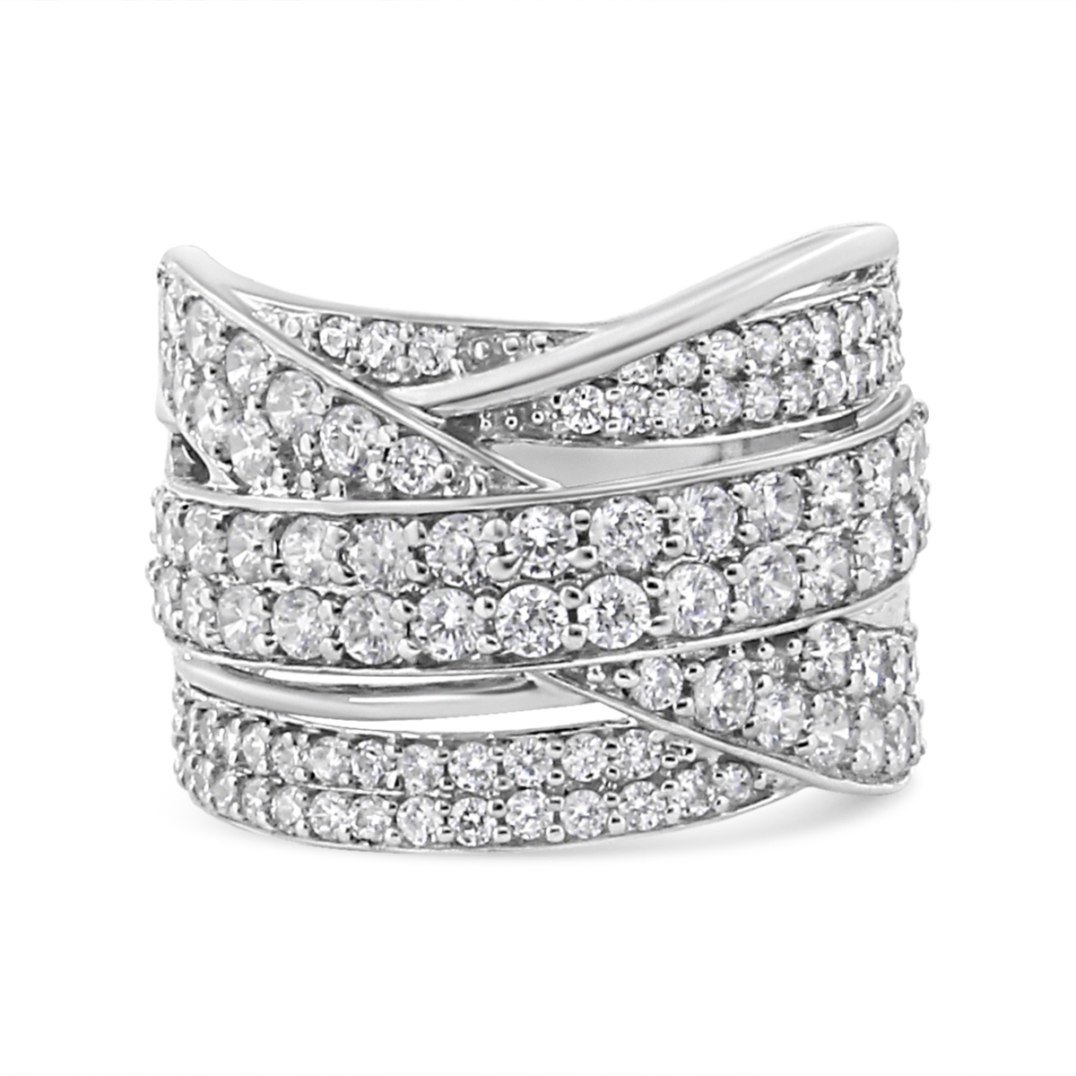 021893R500 White .925 Sterling Silver 2.00 CTTW Round-Cut Diamond Overlapping Bypass Band Ring, I-J Color - I2-I3 Clarity - Ring Size 7