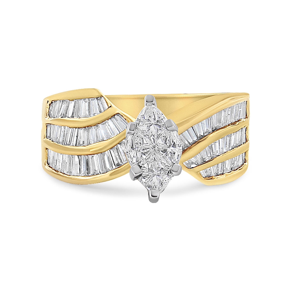 Picture of Infinite Jewels 44-1148TDM Two-Toned 14K White & Yellow Gold 1.25 CTTW Pie & Baguette-Cut Diamond Marquise Shape Engagement Bypass Ring&#44; H-I Color - VS1-VS2 Clarity - Size 7