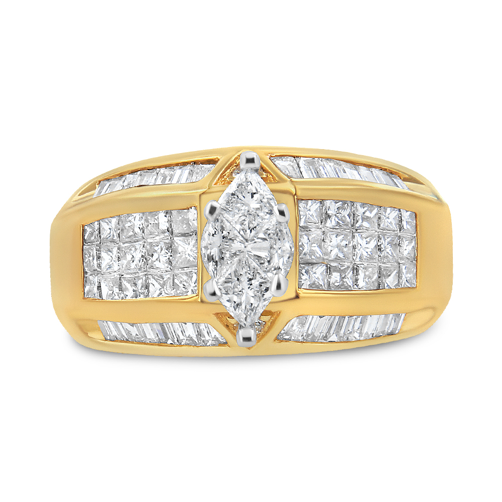 Picture of Infinite Jewels 44-2012TDM Two-Toned 14K Yellow & White Gold 1.75 CTTW Round&#44; Baguette&#44; Princess & Pie-Cut Diamond Ring&#44; H-I Color - SI1-SI2 Clarity