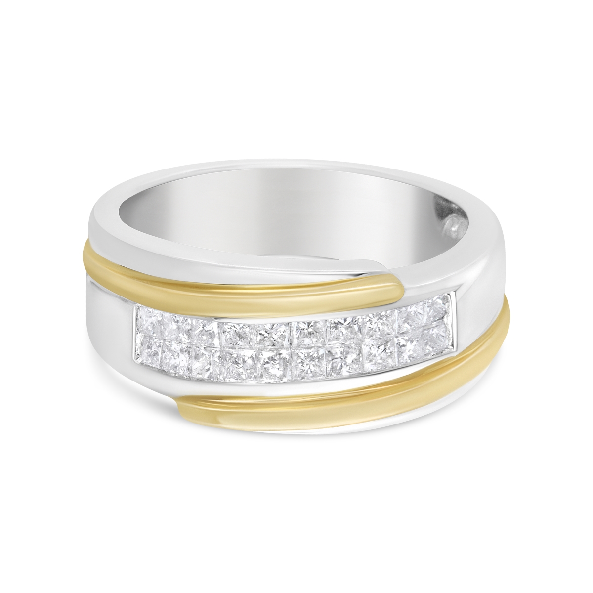 Picture of Infinite Jewels 54-1589TDM Two-Toned 14K Yellow & White Gold 1.00 CTTW Princess-Cut Diamond Modern Gents Band&#44; H-I Color - SI2-I1 Clarity - Size 10