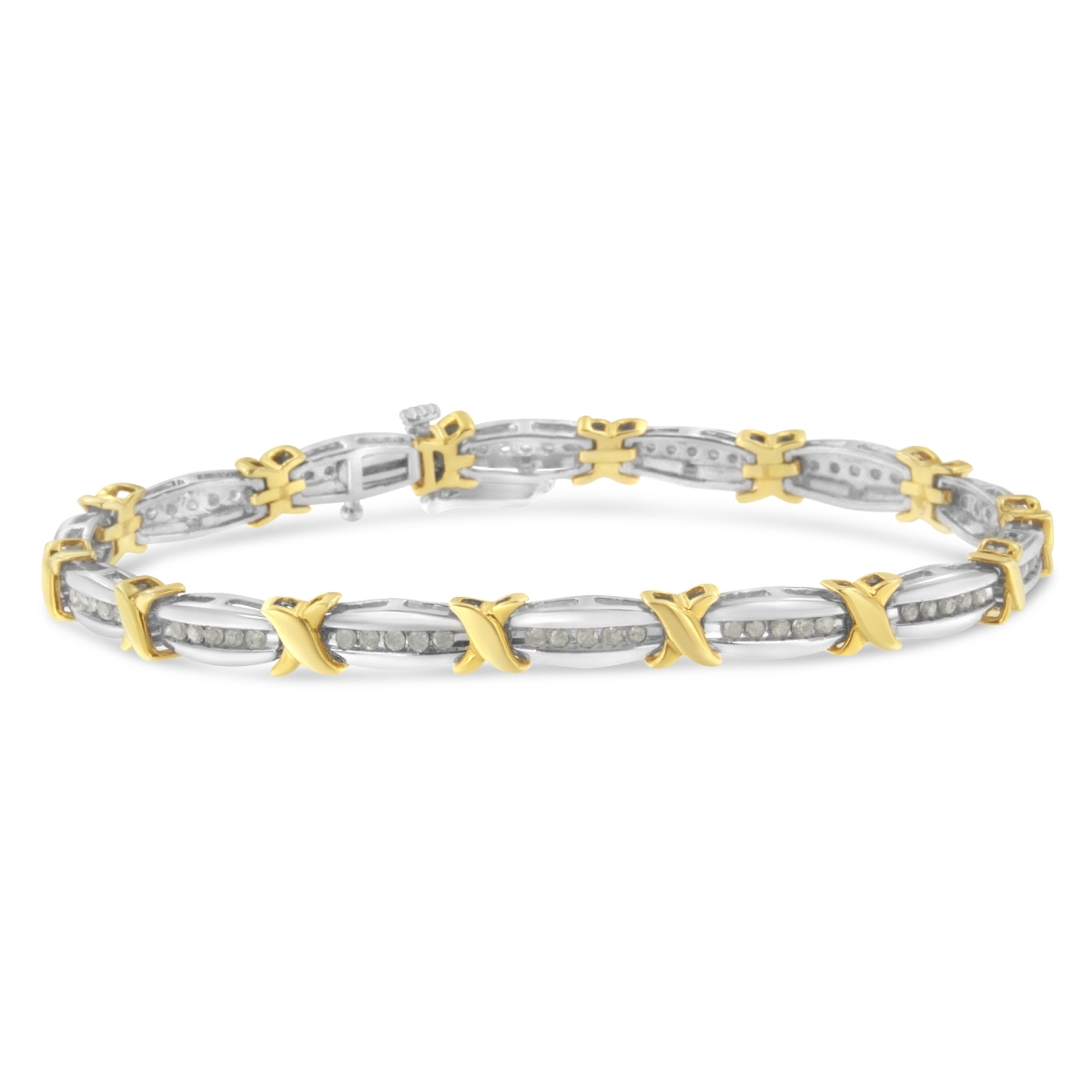 Picture of Infinite Jewels 60-5203TDM White & Yellow Two-Tone 10K Gold Over .925 Sterling Silver 1.0 CTTW Diamond Channel Set Tapered & X-Link 7 in. Tennis Bracelet&#44; H-I Color - I2-I3 Clarity