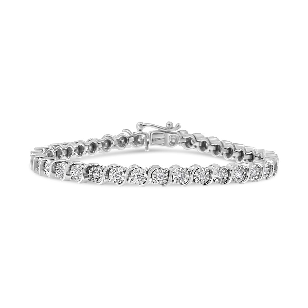 64-8532WLD 14K White Gold 1.00 CTTW Lab Grown Diamond Round Miracle Plate & S Link Tennis Bracelet, F-G Color - VS2-SI1 Clarity Size 7 in.