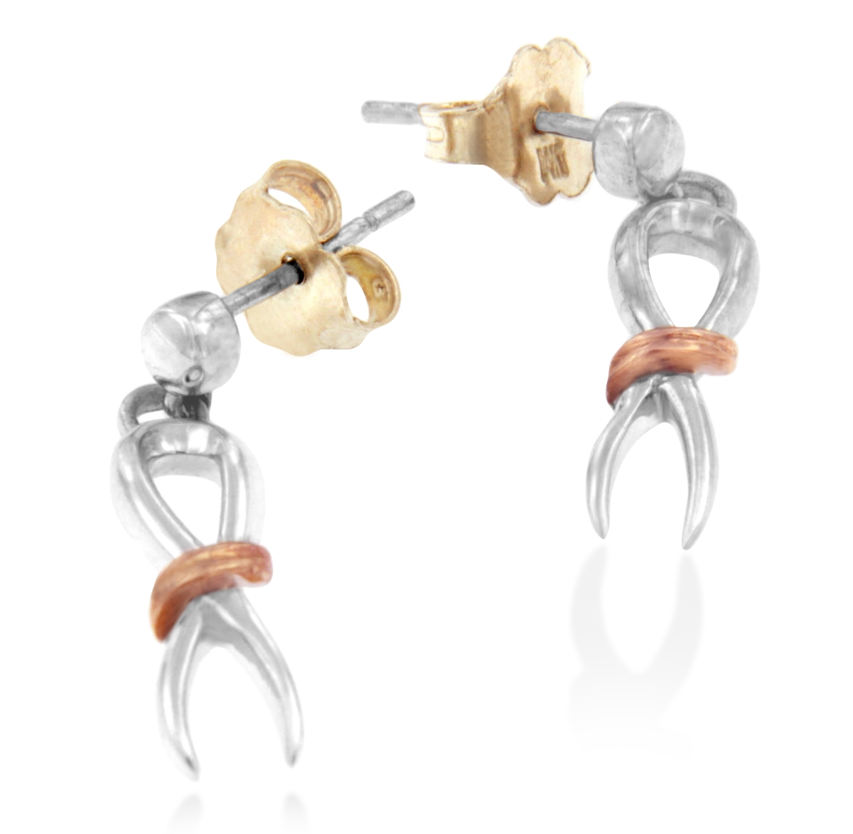 70-4114TNO Two-Toned Sterling Silver Awareness Ribbon Dangle Earrings