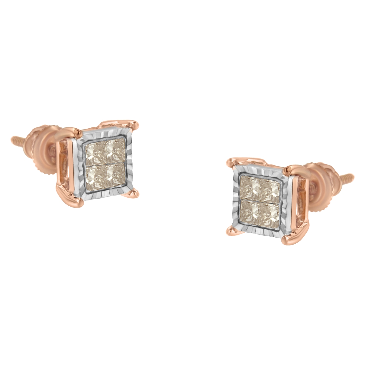 71-5430UDM 10K Two-Toned Princess-Cut Composite Diamond Stud Earrings, 0.50 CTTW - J-K Color - I1-I2 Clarity