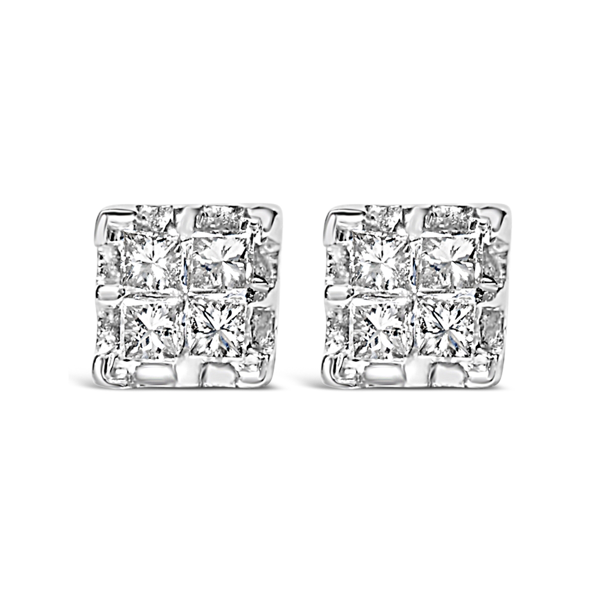71-5446YDM 10k Yellow Gold Princess Diamond Quad Stud Earrings, 0.25 CTTW - J-K Color - I2-I3 Clarity