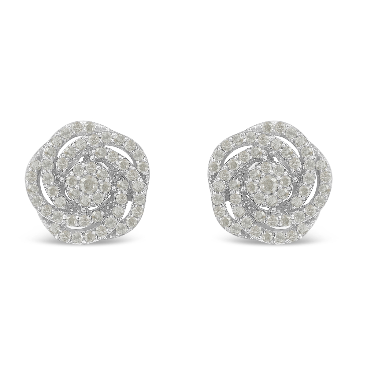 71-5495WDM 10k White Gold Rose-Cut Diamond Floral Cluster Earrings, 1 CTTW - I-J Color - I2-I3 Clarity