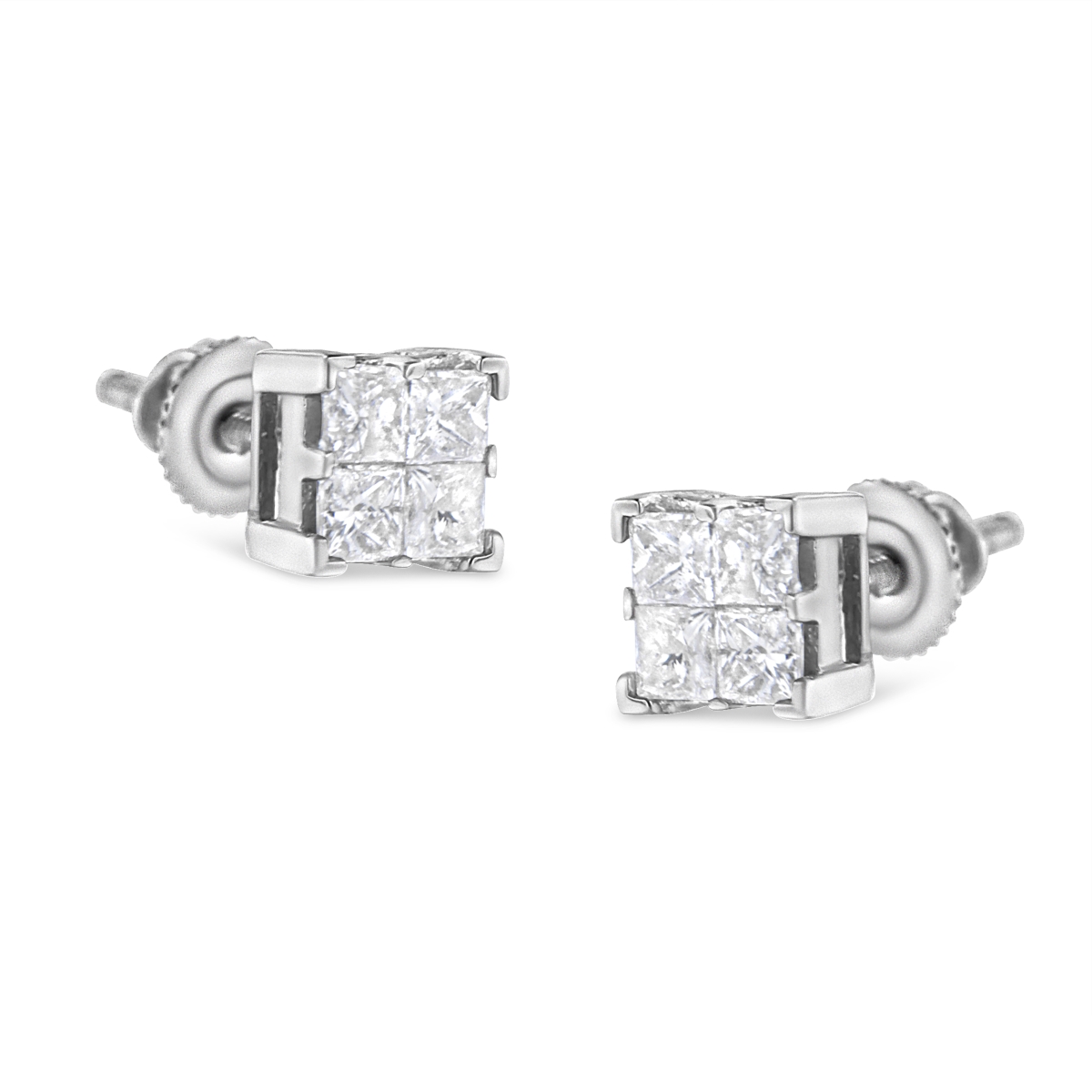 71-5506WDM 10K White Gold 0.75 CTTW Invisible Set Princess-Cut Diamond Composite Square Stud Earrings, H-I Color - SI2-I1 Clarity