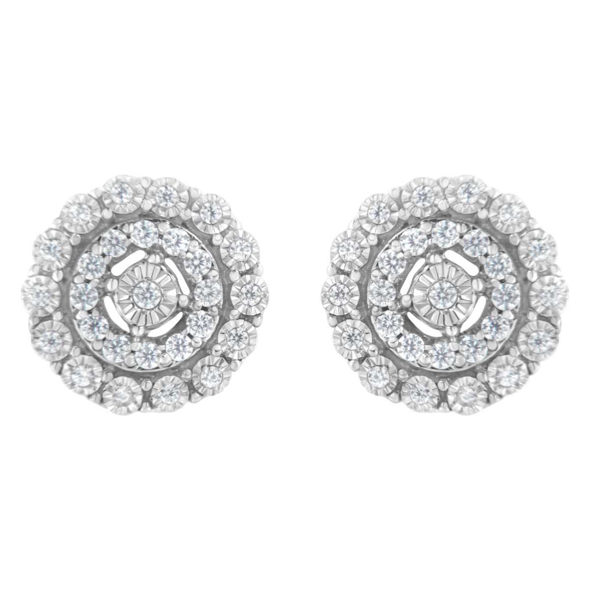 71-5508WDM 10KT White Gold 0.50 CTTW Double Halo Brilliant Round-Cut Diamond Stud Earrings, I-J Clarity - I2-I3 Color