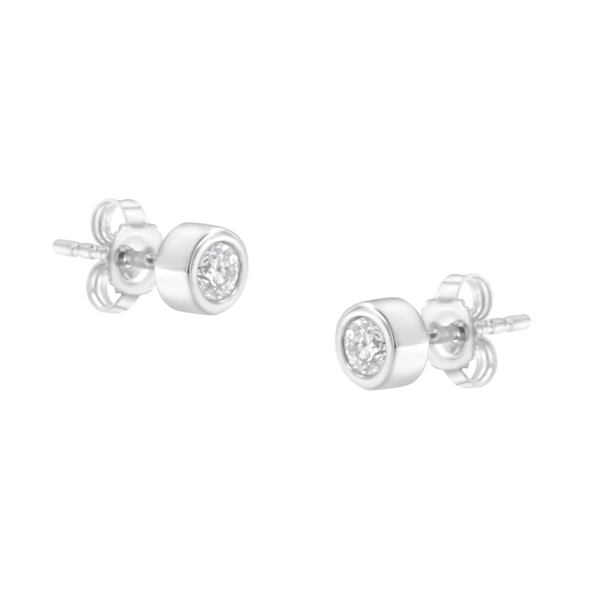 10K White Gold 0.25 CTTW Round Brilliant-Cut Near Colorless Diamond Bezel-Set Stud Earrings, H-I Color - I1-I2 Clarity -  Precious Stone, PR4307996