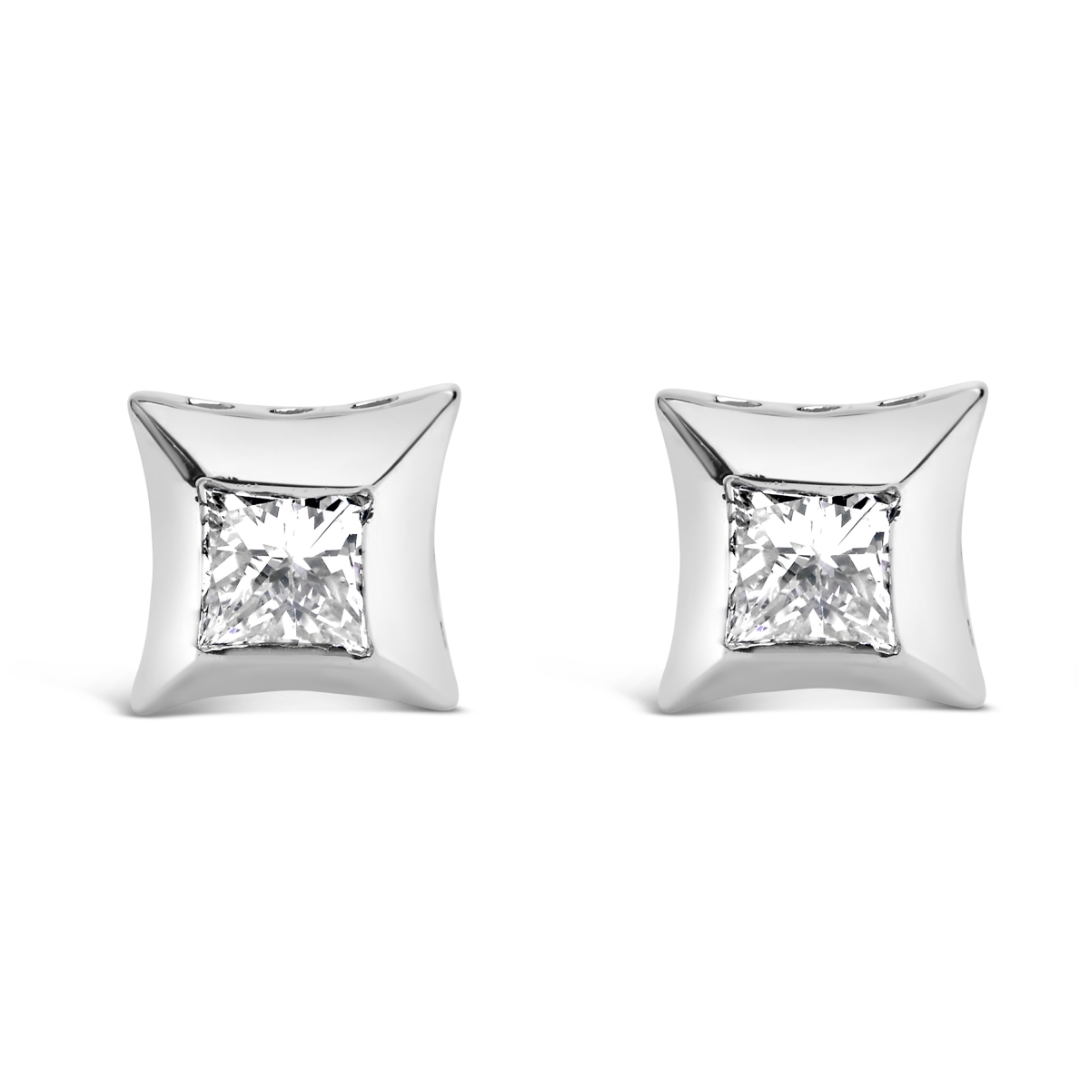 10K White Gold 0.50 CTTW Invisible Set Princess-Cut Diamond Stud Earrings, H-I Color - SI2-I1 Clarity