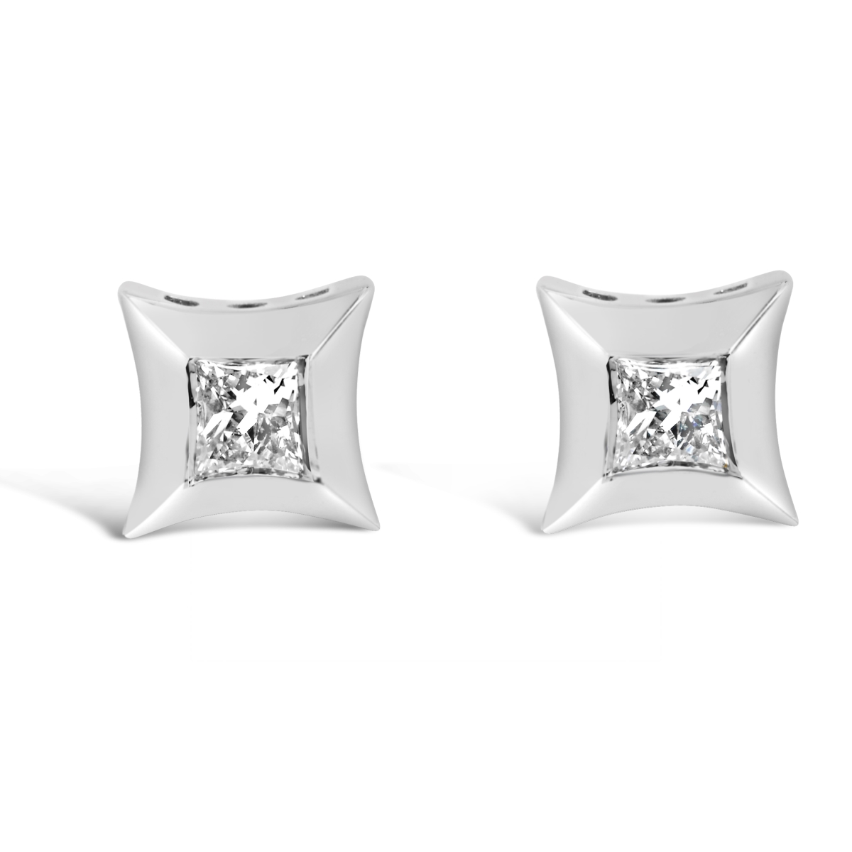 10K White Gold 0.22 CTTW Invisible Set Princess-Cut Diamond Stud Earrings, H-I Color - SI2-I1 Clarity