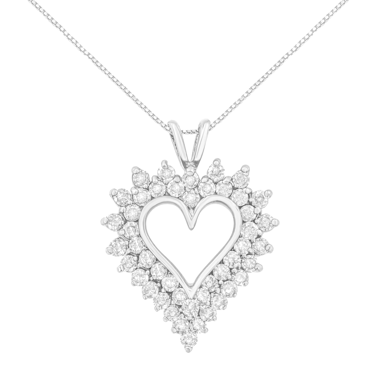 80-1789WDM White .925 Sterling Silver 3.00 CTTW Round Cut Diamond Cluster Heart 18 in. Pendant Necklace, K-L Color - I1-I2 Clarity