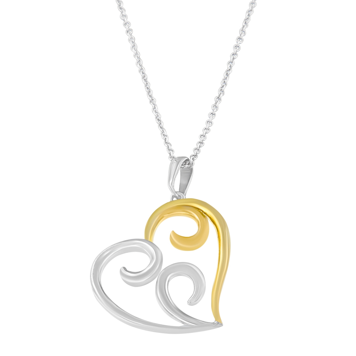 80-5942TNO Two-Toned 10K Yellow Gold Over .925 Sterling Silver Open Heart with Swirls 18 in. Box Chain Pendant Necklace