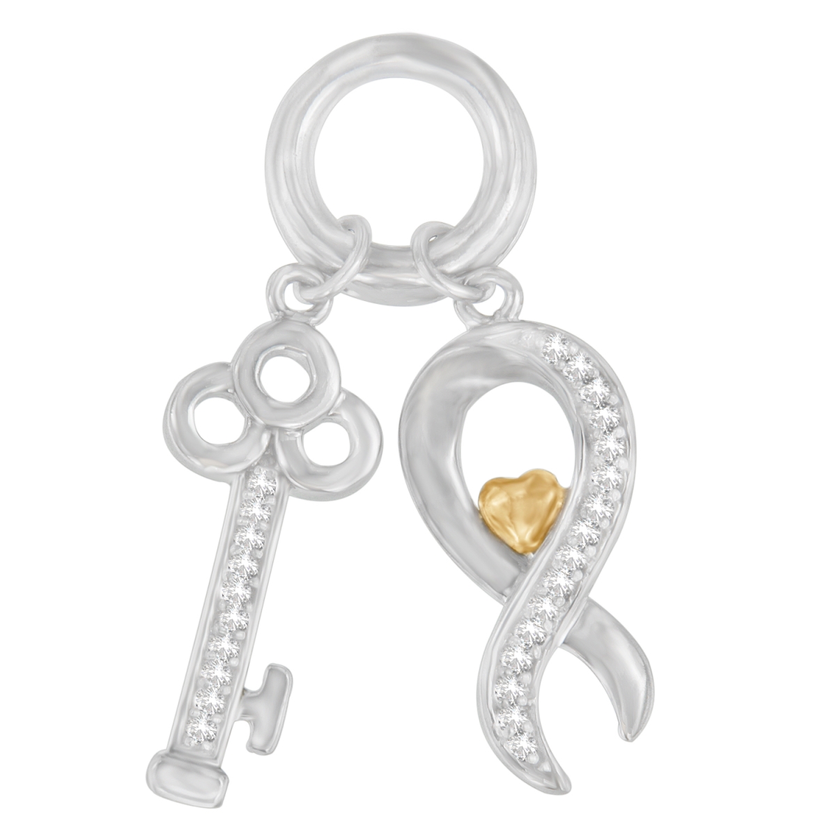 80-6151WDM Two Tone .925 Sterling Silver 0.15 CTTW Diamond Symbol Key Pendant Necklace, H-I - I1-I2