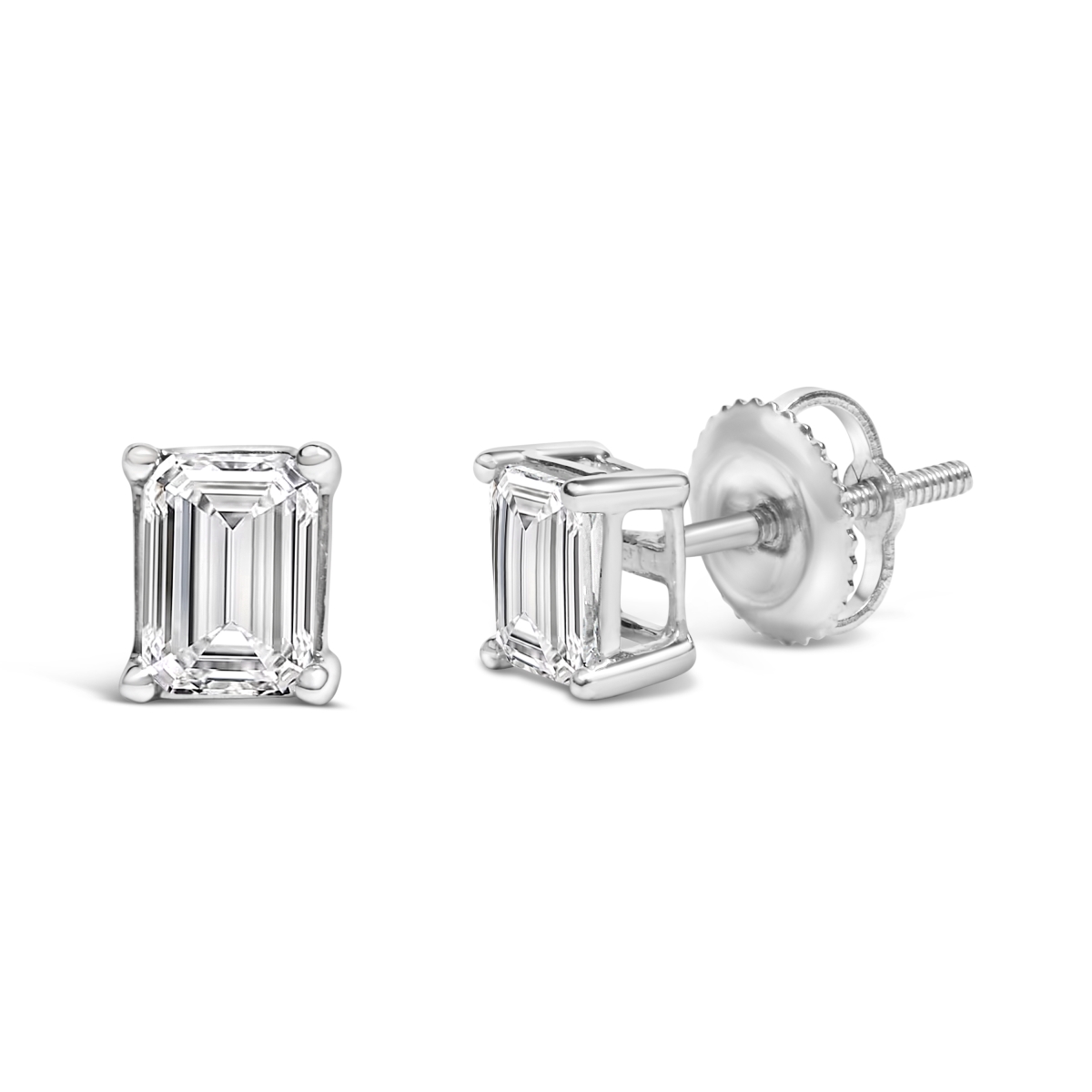 74-6170WLD 14K White Gold 1 CTTW Emerald Cut Lab-Grown Diamond Solitaire Stud Earrings